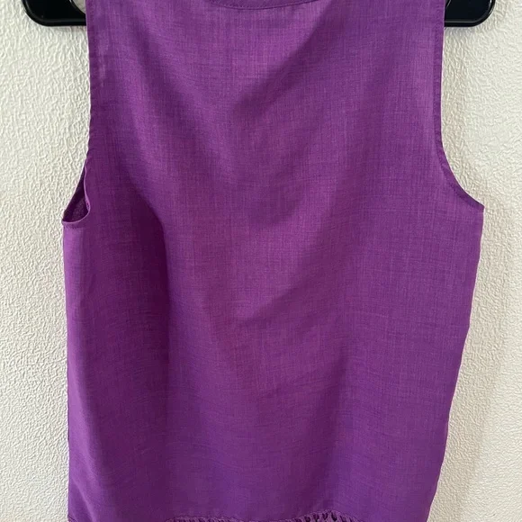 Purple Sleeveless Top Bohemian Indie Inspired Knit Lace Neck , Size M - Picture 2 of 2